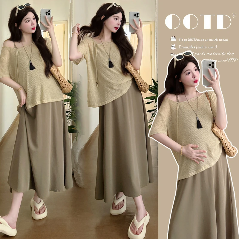 孕妇夏装长裙2025新款连衣裙罩衫套装高级感穿搭吊带裙减龄两件套