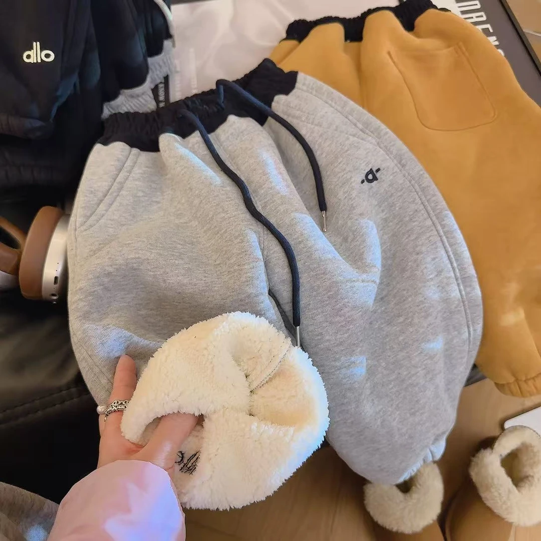 儿童秋冬新款刺绣a标百搭加厚一体【羊驼绒】卫裤-339