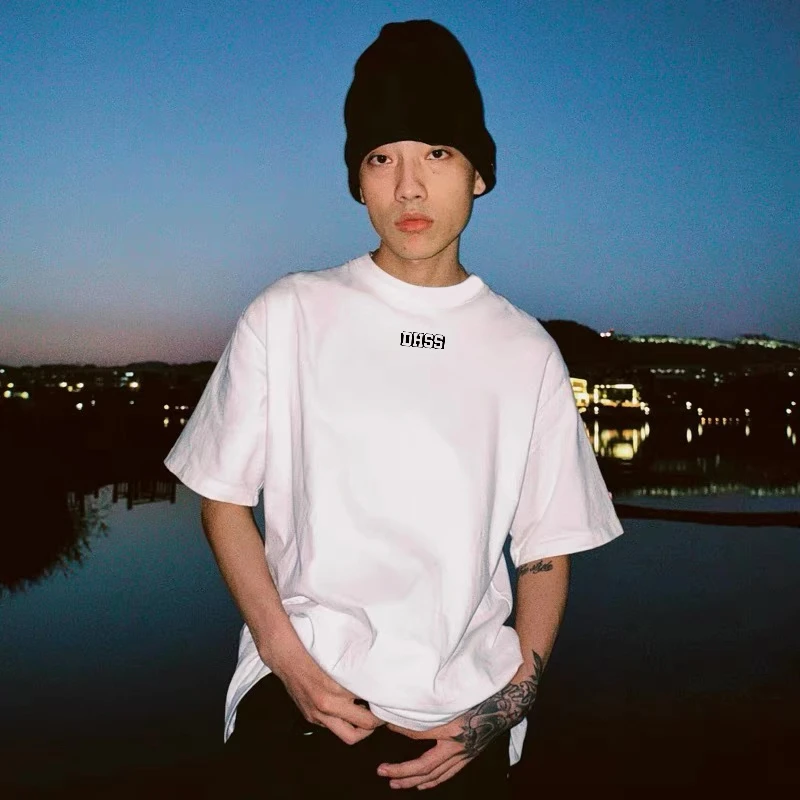 爆酱家国潮牌简约字母印花纯棉重磅短袖T恤情侣宽松休闲半袖上衣