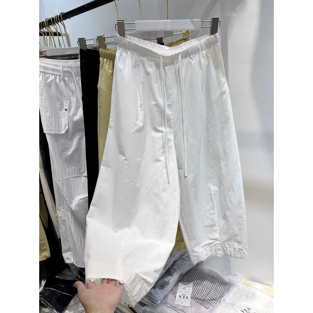 2025夏季新款时尚韩系蕾丝花边纯色阔腿裤女小个子显瘦睫毛九分裤