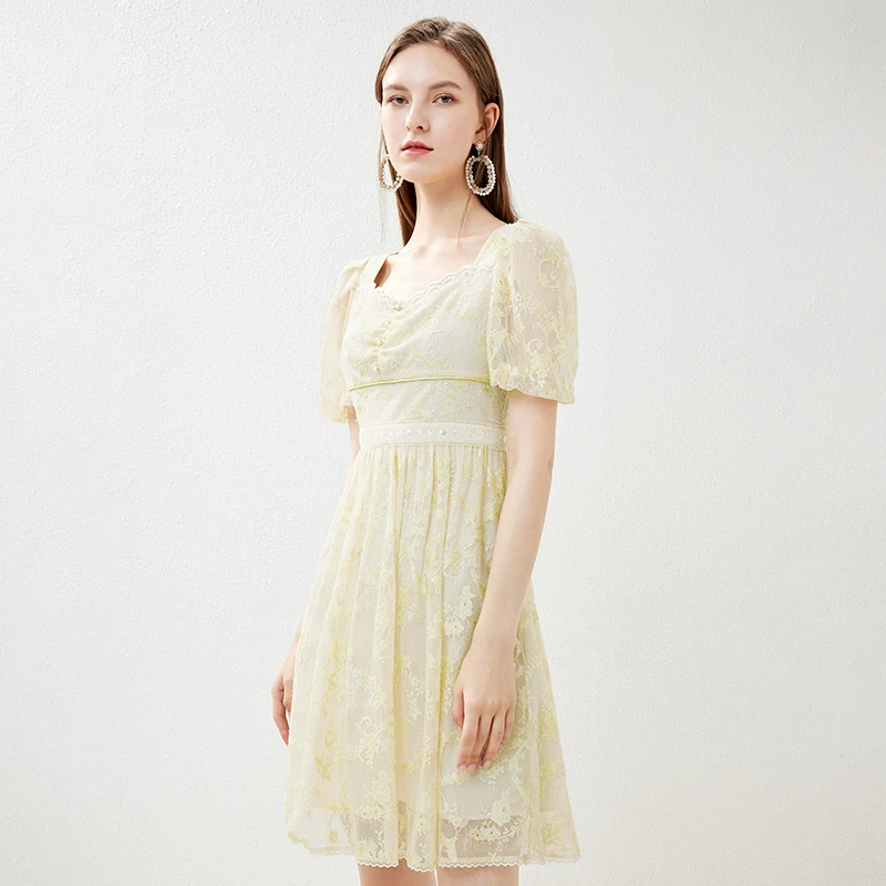 missCOCOON温柔裙子夏新款女装气质方形领小众连衣裙女