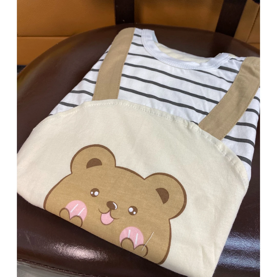 【甜粿家-2581-夏季婴童纯棉开心熊假两件背带哈衣】