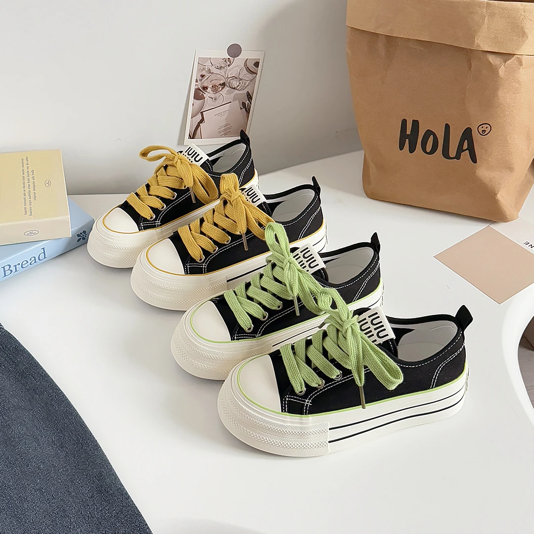 百搭增高帆布鞋女厚底圆头小白鞋休闲增高爆款圆头韩版板鞋ins