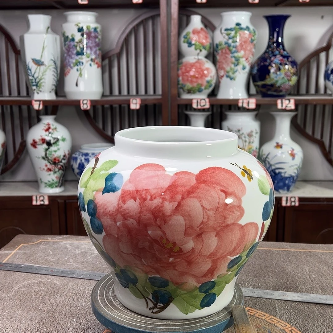 陶摆件景德镇陶瓷大口红牡花