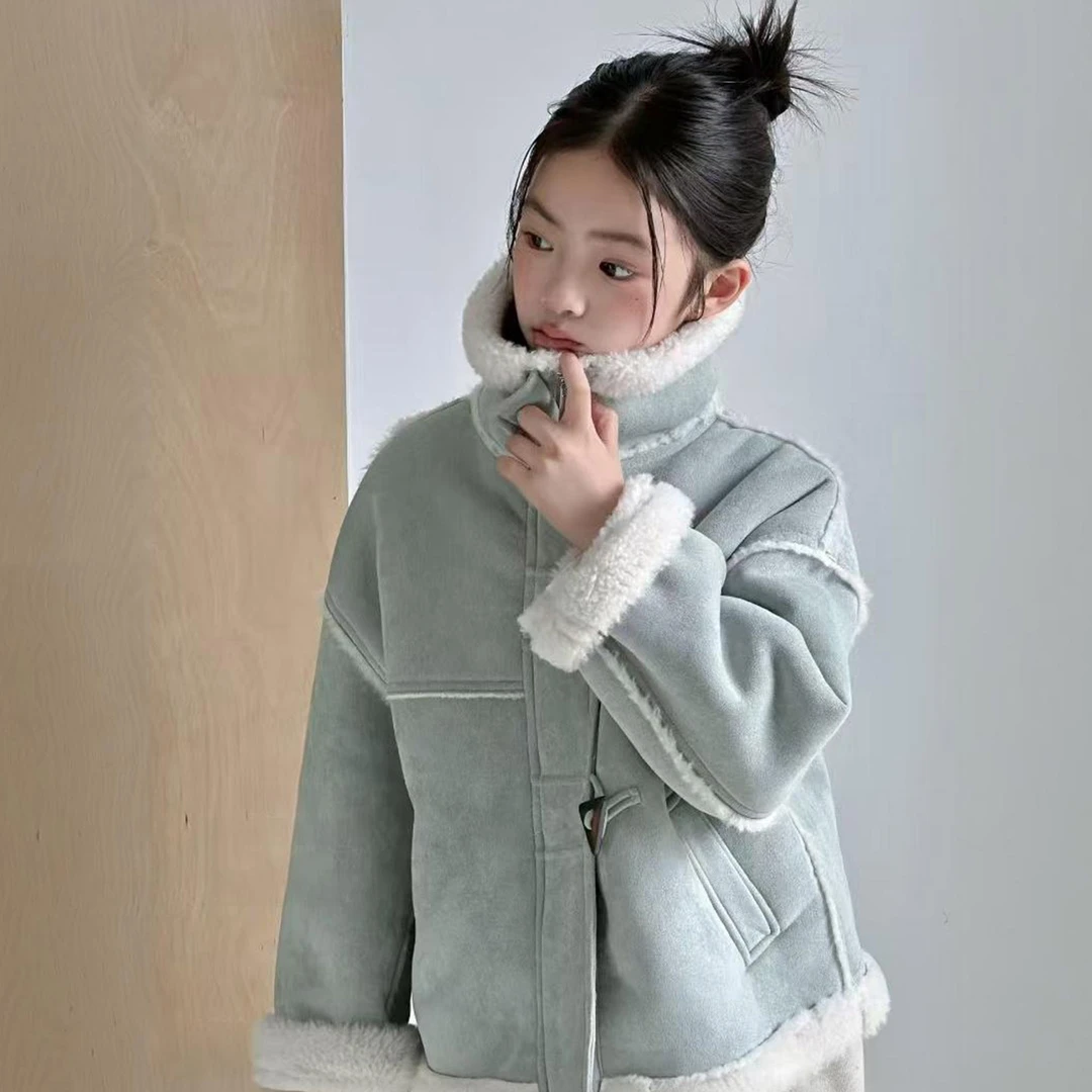 女童秋冬加绒外套童装新款女孩洋气皮毛一体儿童冬季保暖加厚洋气