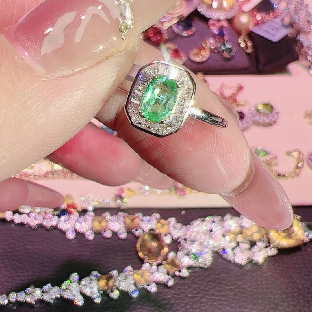 祖母绿戒指银S925镶嵌