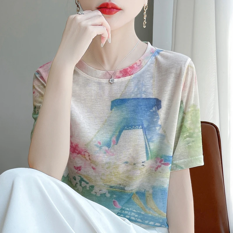 洋气显瘦短袖女款圆领气质休闲百搭半袖打底衫2025新款时尚感上衣