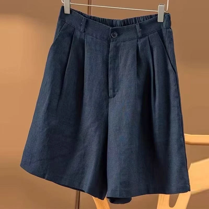 舒适百搭阔腿休闲短裤女夏季薄款宽松透气时尚高腰显瘦仿麻五分裤