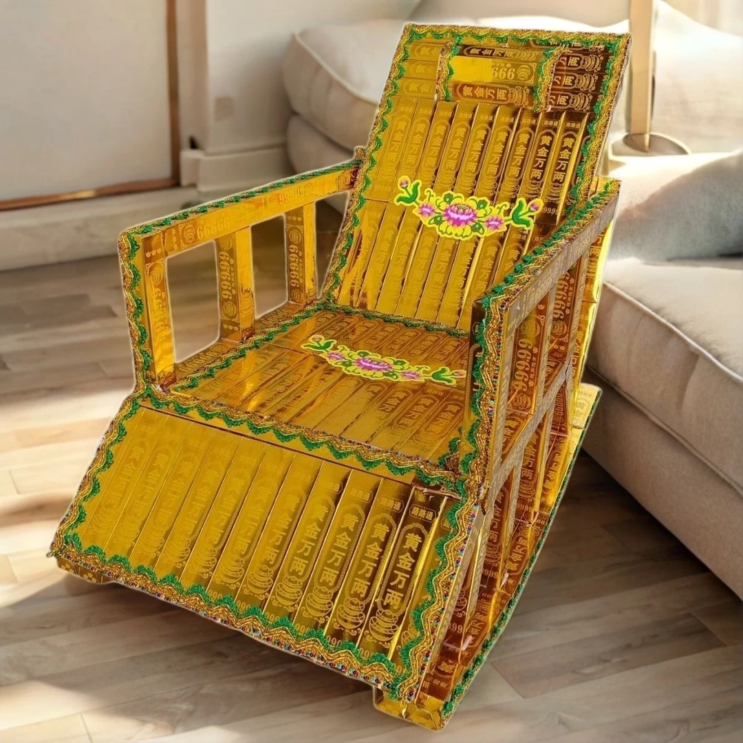 黄金万两手工摇摇椅-传统手艺艺术品手工折纸教程材料包全套