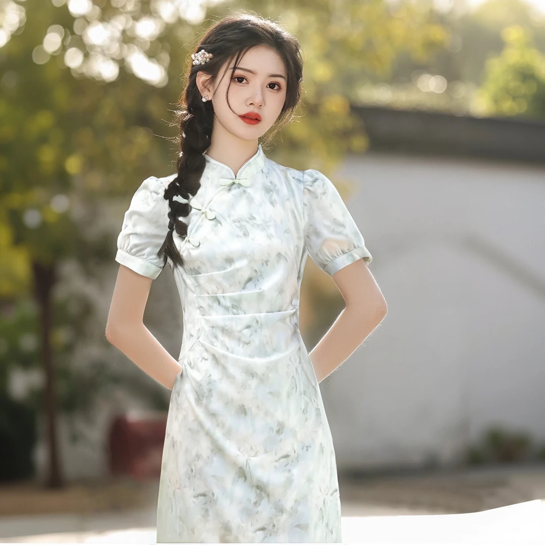 A气质新中式少女中国风改良连衣裙女夏2025新款薄荷绿裙子1129