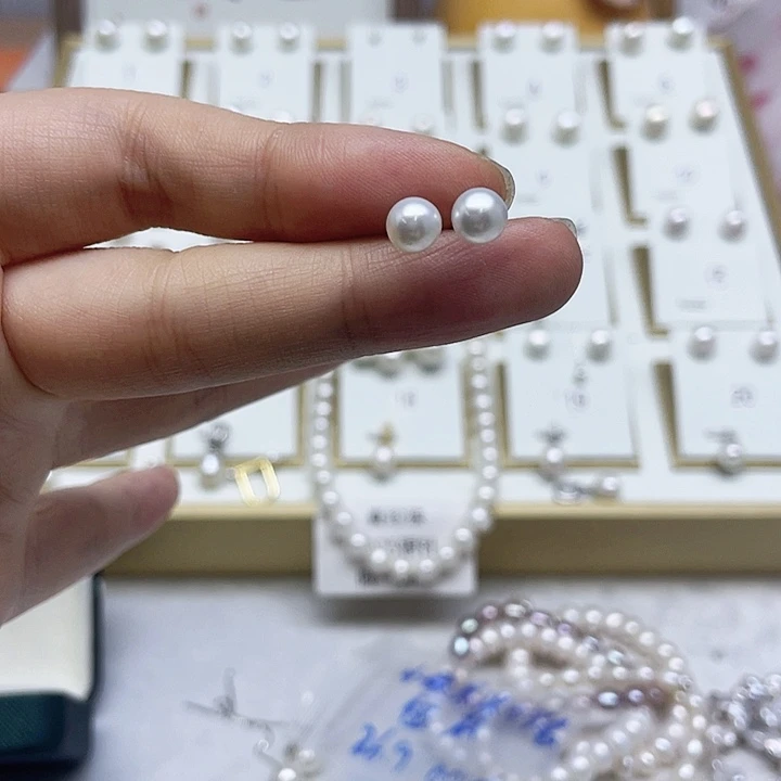 淡水珍珠耳饰银S925镶嵌小****材