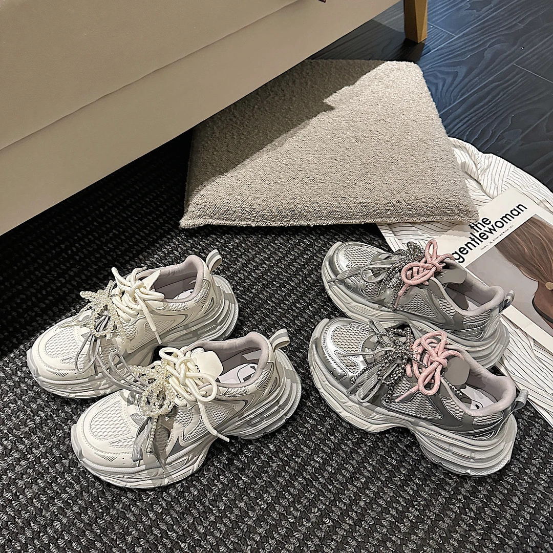 TS休闲鞋2025春季新款简约时尚百搭厚底增高系带圆头老爹鞋