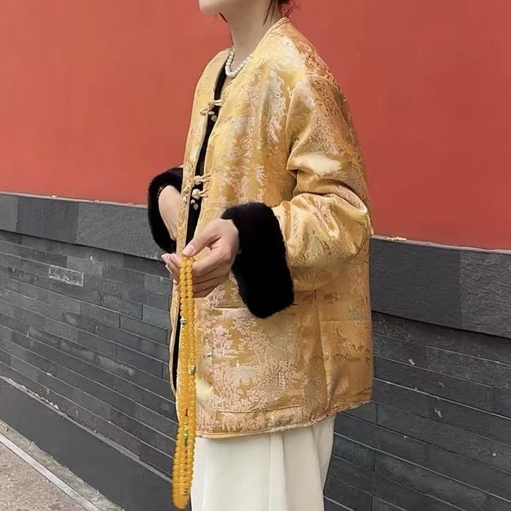 嘉嘉推荐#12183【秋冬加绒加厚款】国风双盘扣两穿棉服