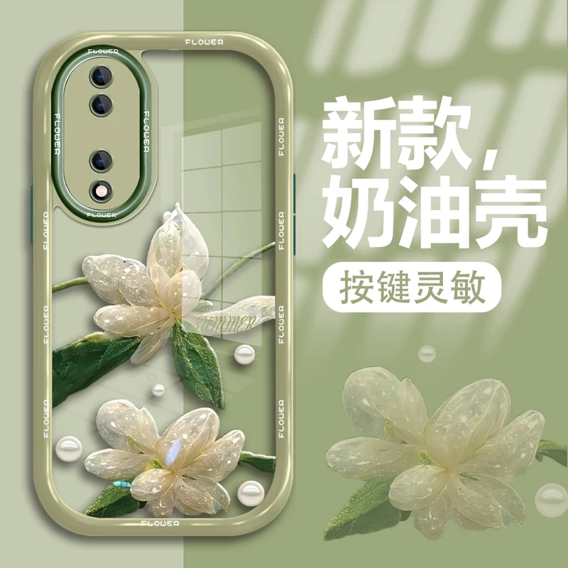 适用于荣耀80pro手机壳水晶花新款奶油壳防摔保护软硅胶高级感