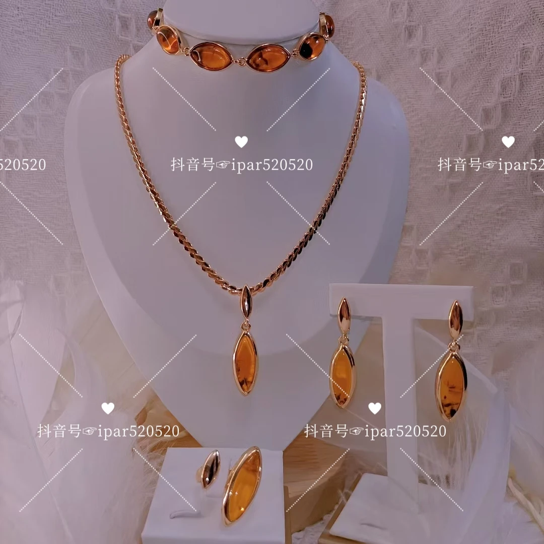 铜合金锆石吊坠 精美镶嵌简约精致كەھرىۋا紫金色项链耳环戒指手链
