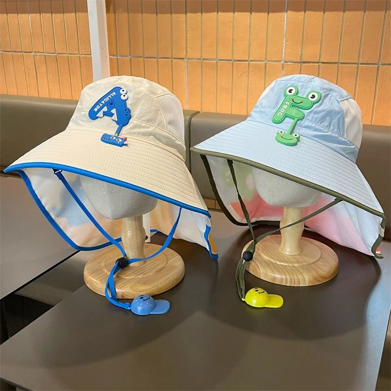 大帽檐儿童防晒帽夏季宝宝帽子遮阳帽男童女童渔夫帽太阳帽披肩帽