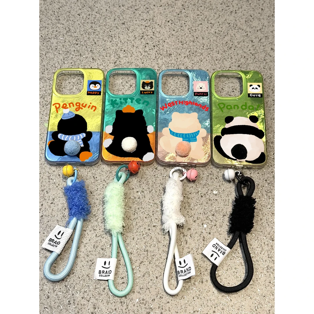 KEWU可爱企鹅熊猫背影挂绳适用苹果16/15手机壳华为vivo小米oppo