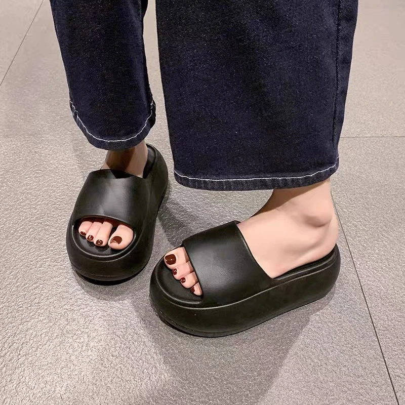 踩屎感面包拖鞋女外穿2025夏季新款小个子增高厚底EVA一字拖鞋女