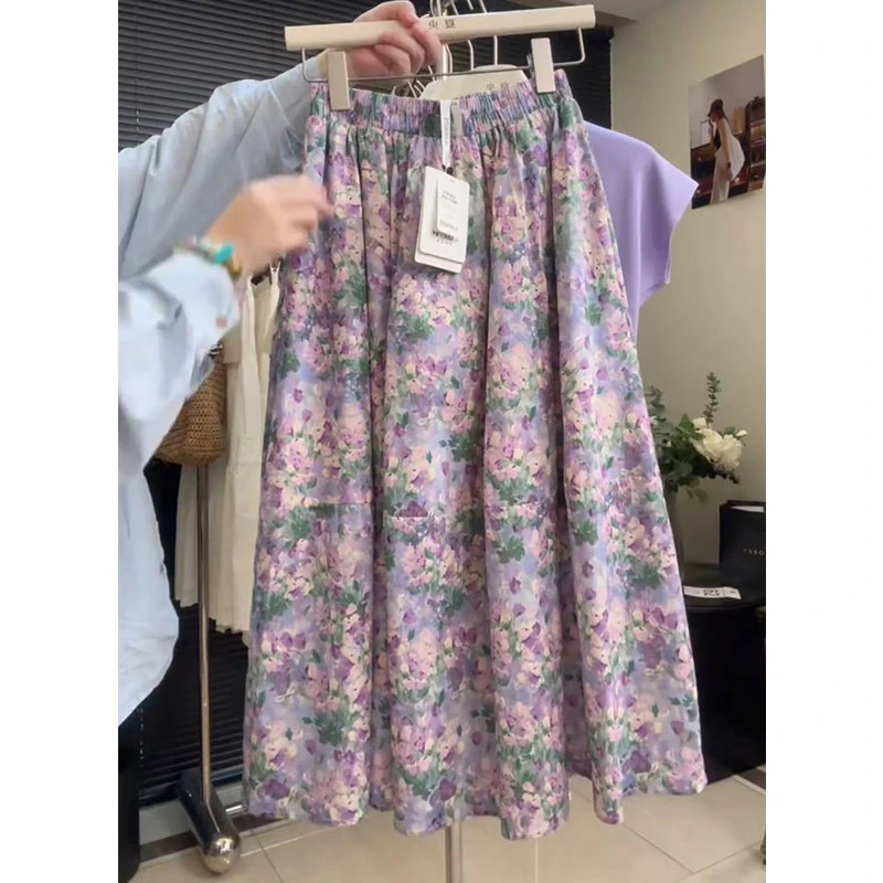 【夏央工厂店】100%全棉夏季新款大摆气质碎花半身裙子女#7825-18