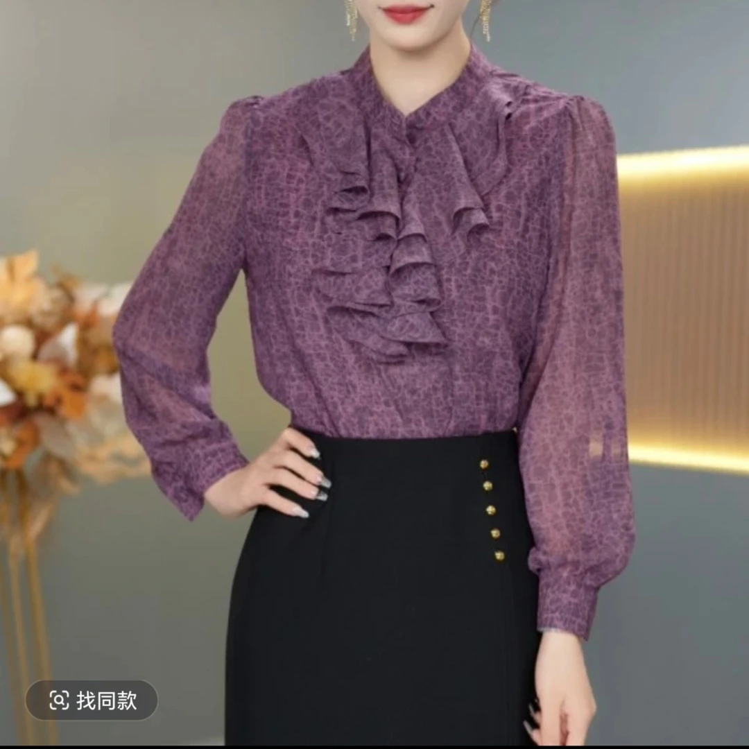 6332新款气质显瘦减龄立领长袖衫