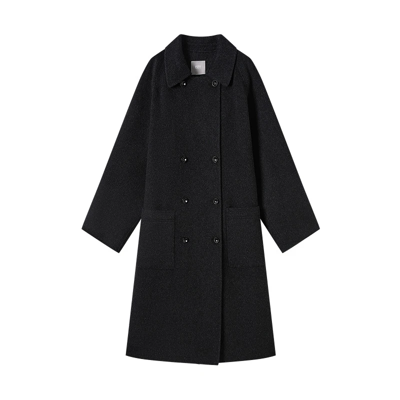 【林一专属】100%绵羊毛对白气质长款双面呢大衣2025冬宽松毛呢外套