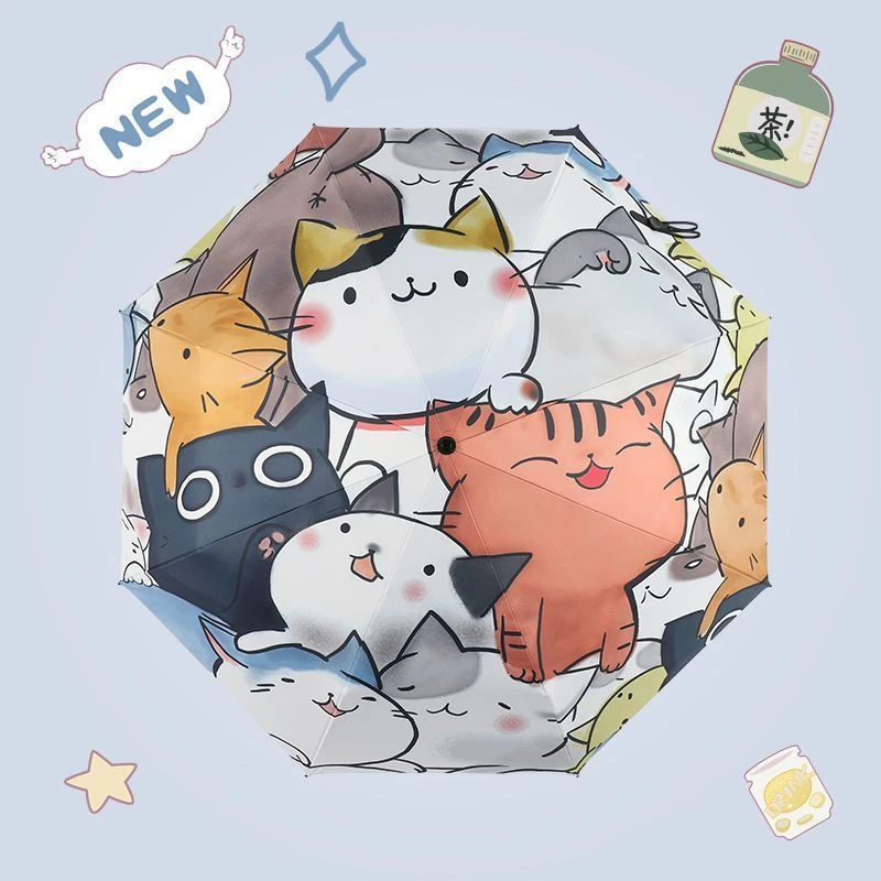 日系可爱猫咪太阳伞女小巧晴雨伞ins防晒全自动折叠遮阳伞男防风