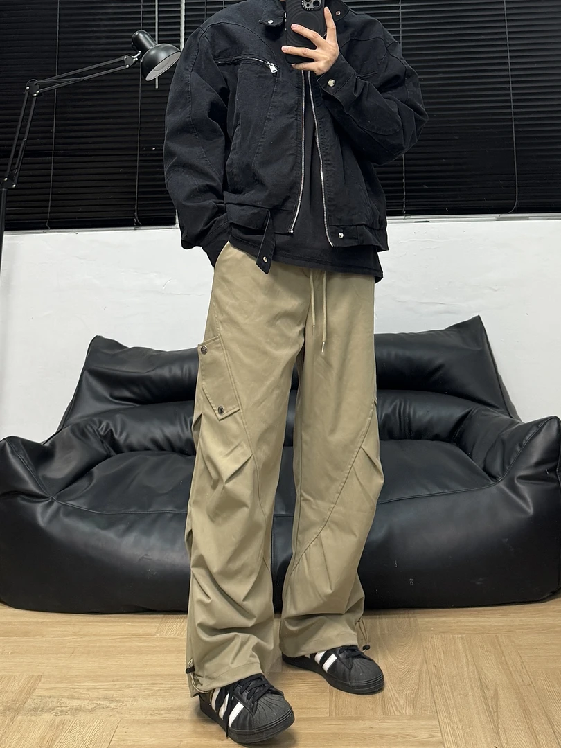 AY褶皱水洗工装休闲裤