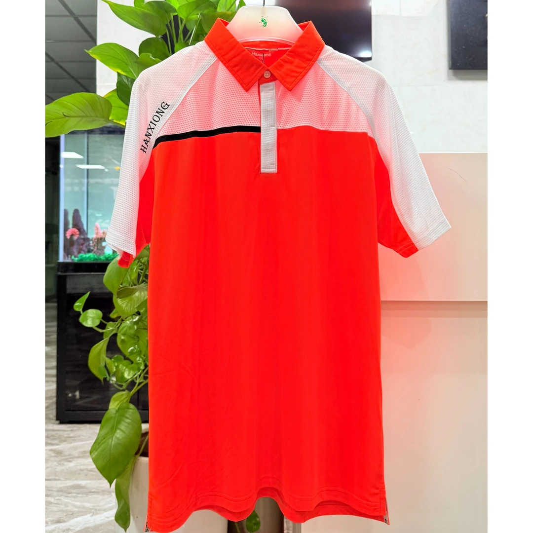 HX憨熊高尔夫服装夏季男士上衣短袖Polo衫拼接宽松多巴胺色常规款