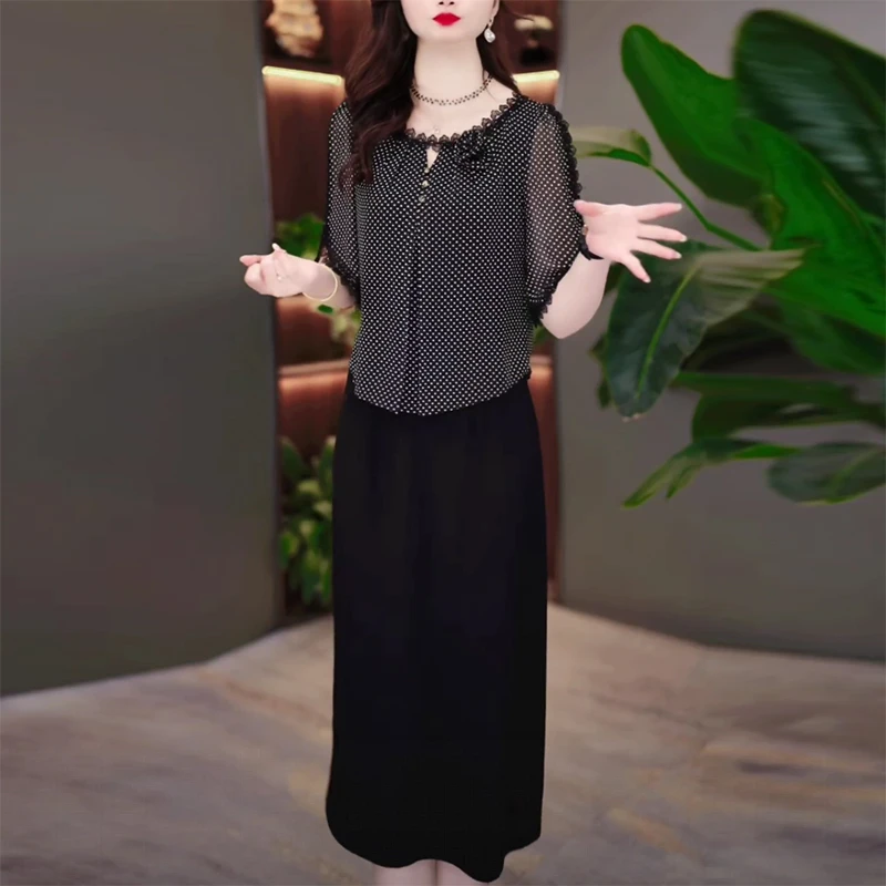 夏季新款优雅气质减龄显瘦修身收腰大气中长款连衣裙妈妈连衣裙--