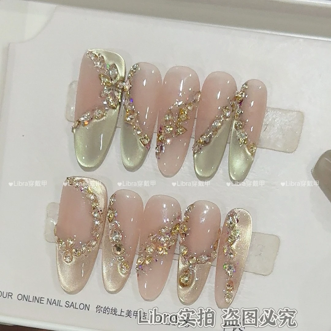 【薄荷曼波】简约纯欲穿戴式卸甲片闪钻手工定制穿戴甲