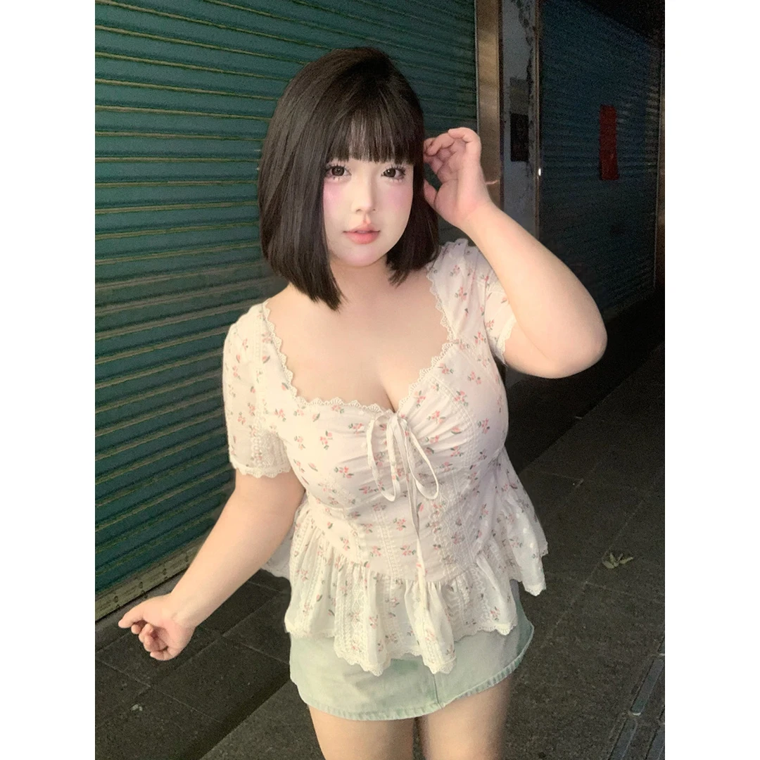雪雪【撩系甜心】甜美风碎花雪纺衬衫女装夏季气质收腰衬衣别致上衣