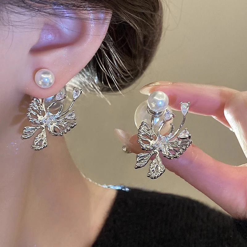 蝴蝶结吊坠耳钉轻奢高级感气质大气耳环2025新款爆款日常百搭耳饰