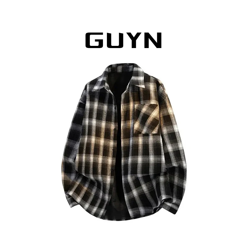 【品牌现货】GUYN黑白格子衬衫长袖春秋新款高级感宽松休闲衬衣外套