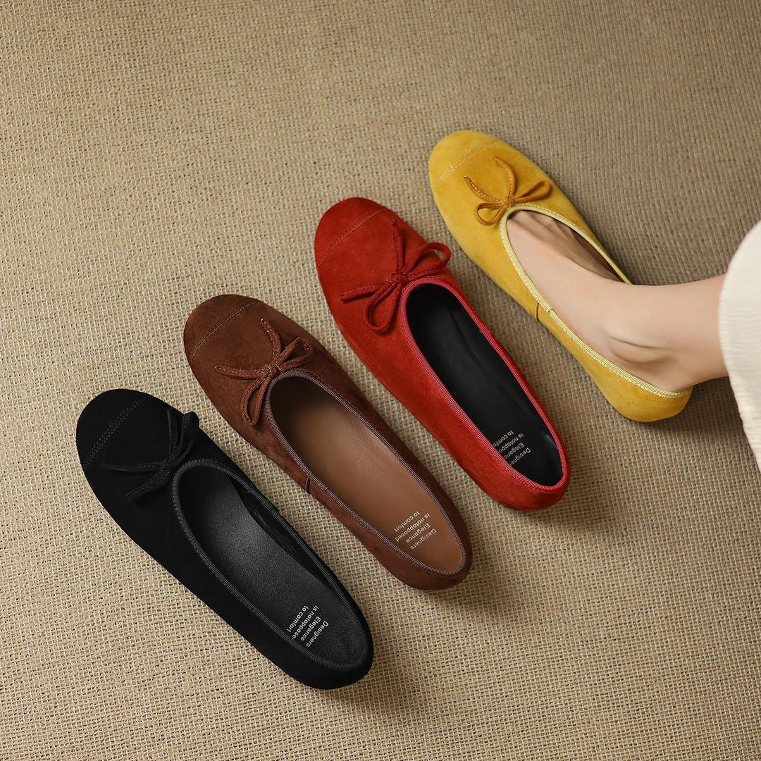 软软软！复古平底芭蕾舞鞋女2025新款真皮圆头蝴蝶结一脚蹬单鞋女