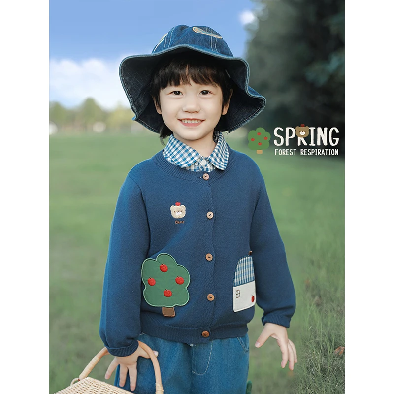 YOEHYAUL/幼悠春二波 原创贴布绣苹果牧场系列毛衣开衫 GC3028