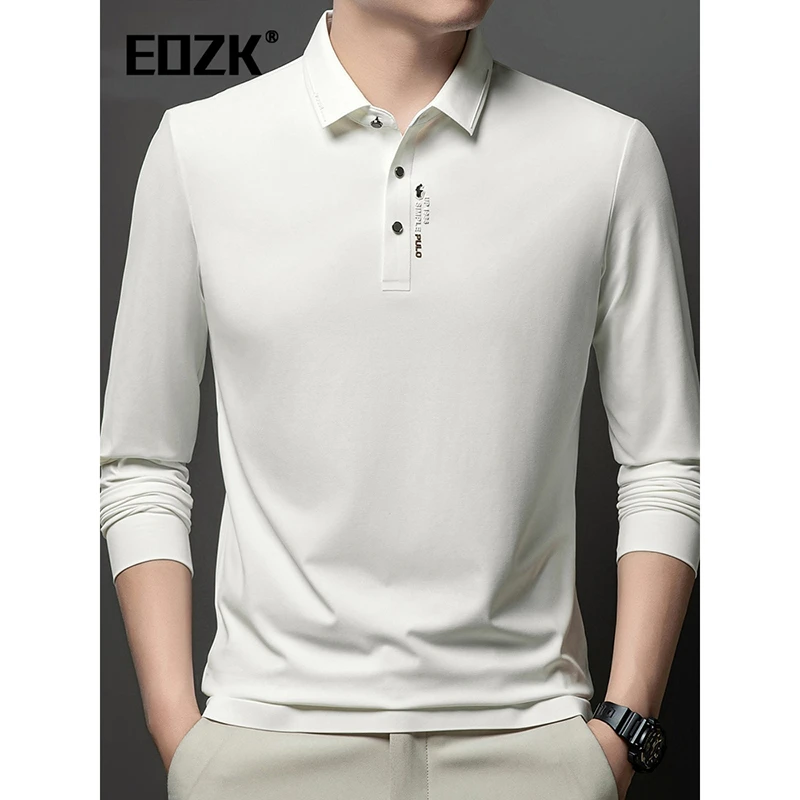 Eozk百搭休闲时尚长袖T恤男2025秋季新款翻领日常舒适爸爸装上衣