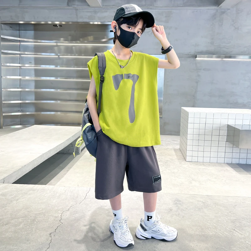 儿童圆领背心套装2025新款夏季中大童背心运动潮WG3761