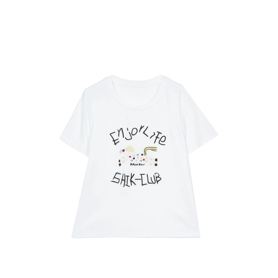 【姿姐】（破价福利）2025夏季新款欧若风小马刺绣T恤-25128