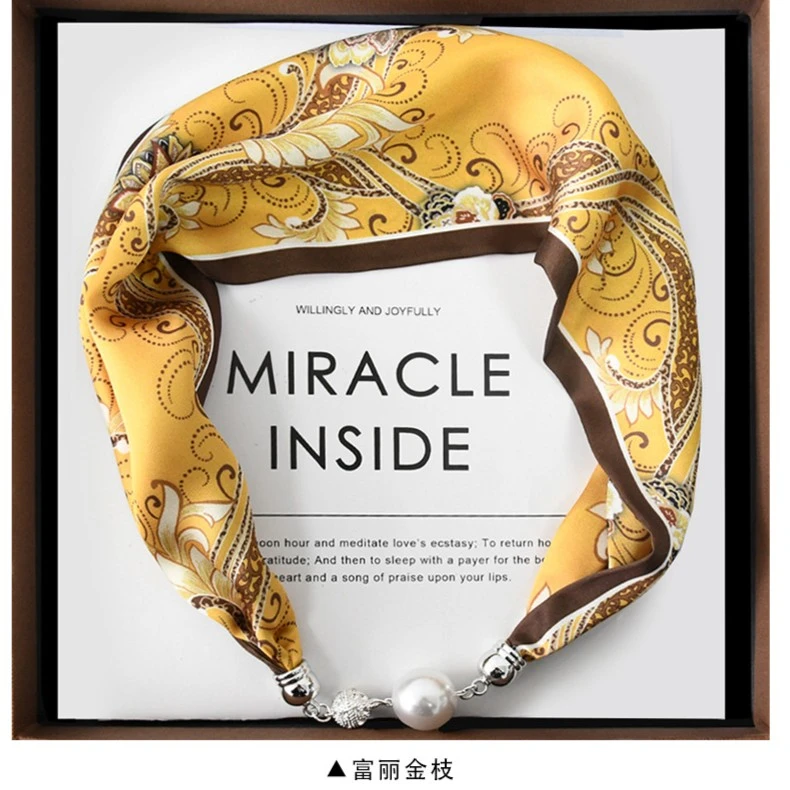 中国风复古多功能懒人小长条镶钻磁力扣小领巾发带百搭夏季丝巾