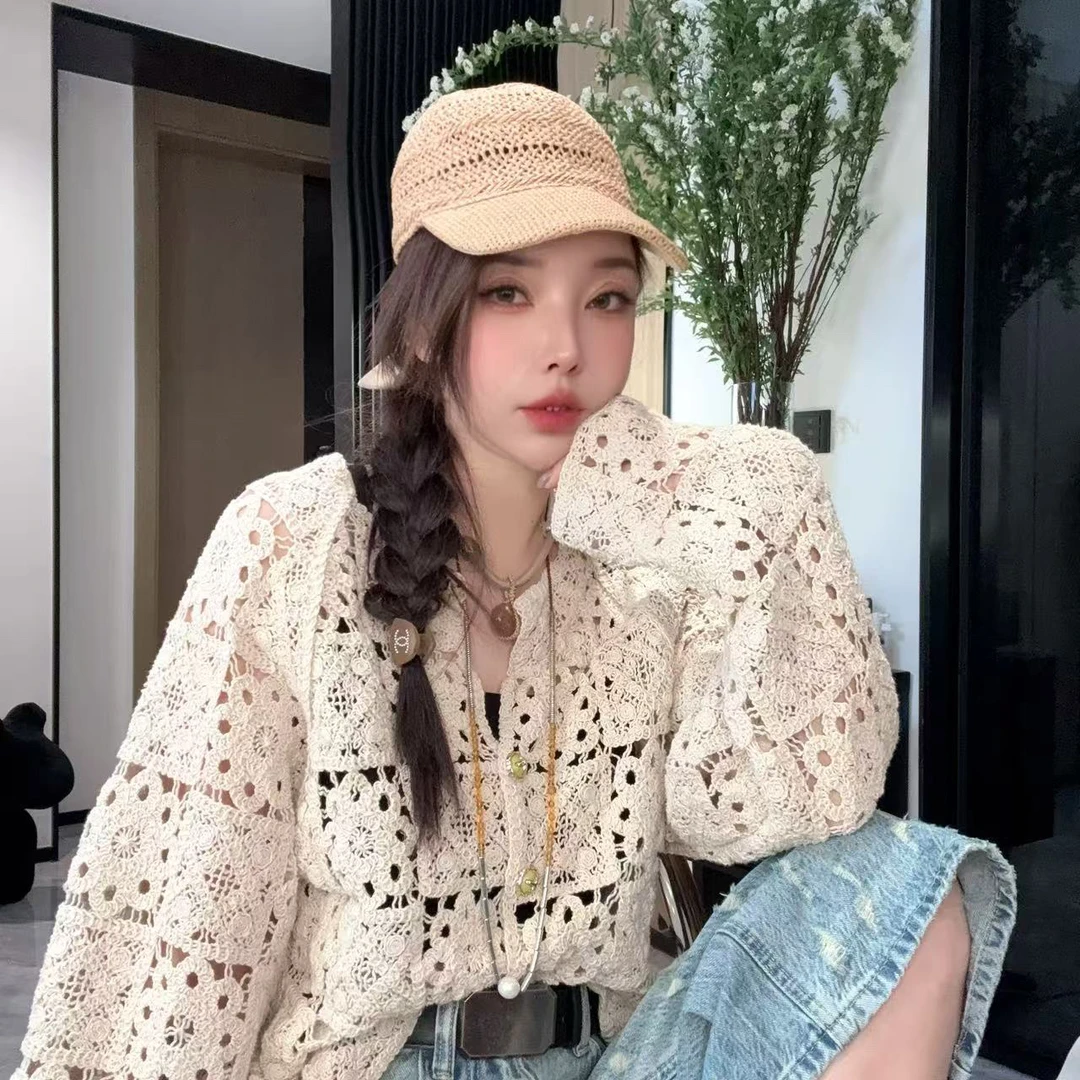 【丽丽推荐】立体刺绣高品不抽丝勾网开衫气质时尚