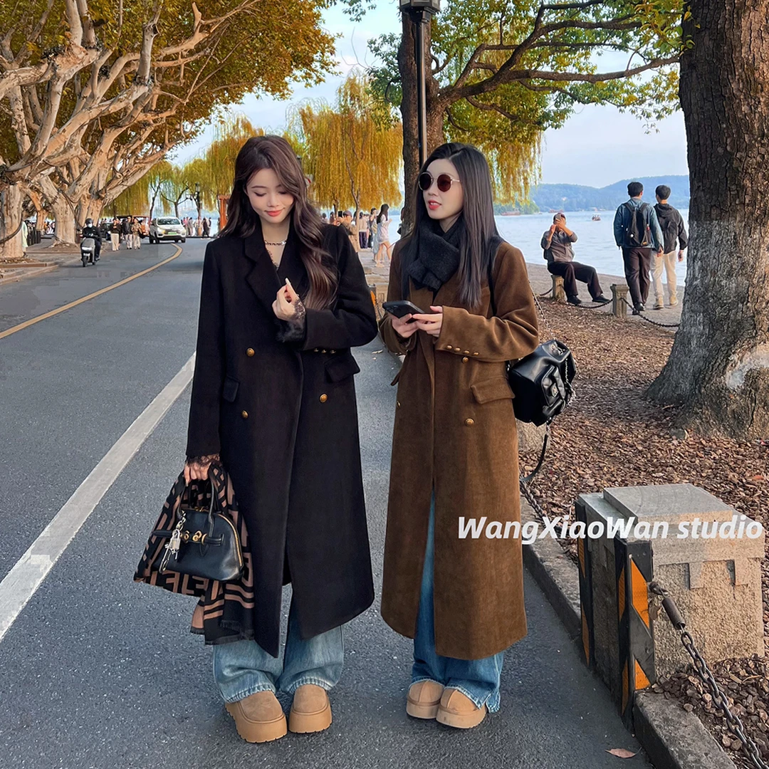 高级设计感中长款夹棉西装外套女2025年秋冬新款韩版宽松显瘦大衣