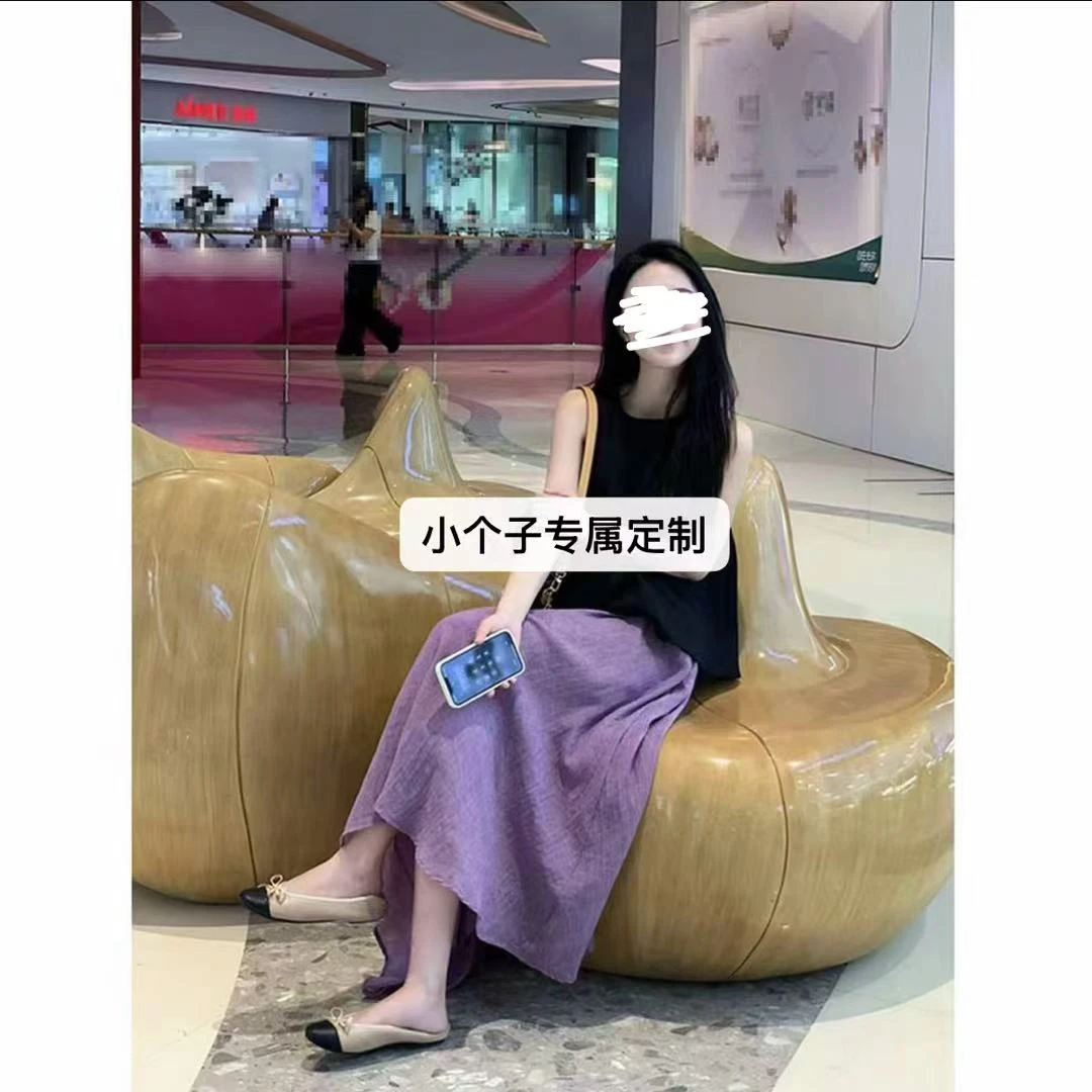 清货小个子定制夏季新款显瘦气质紫色高腰半身裙无袖褶皱上衣套装