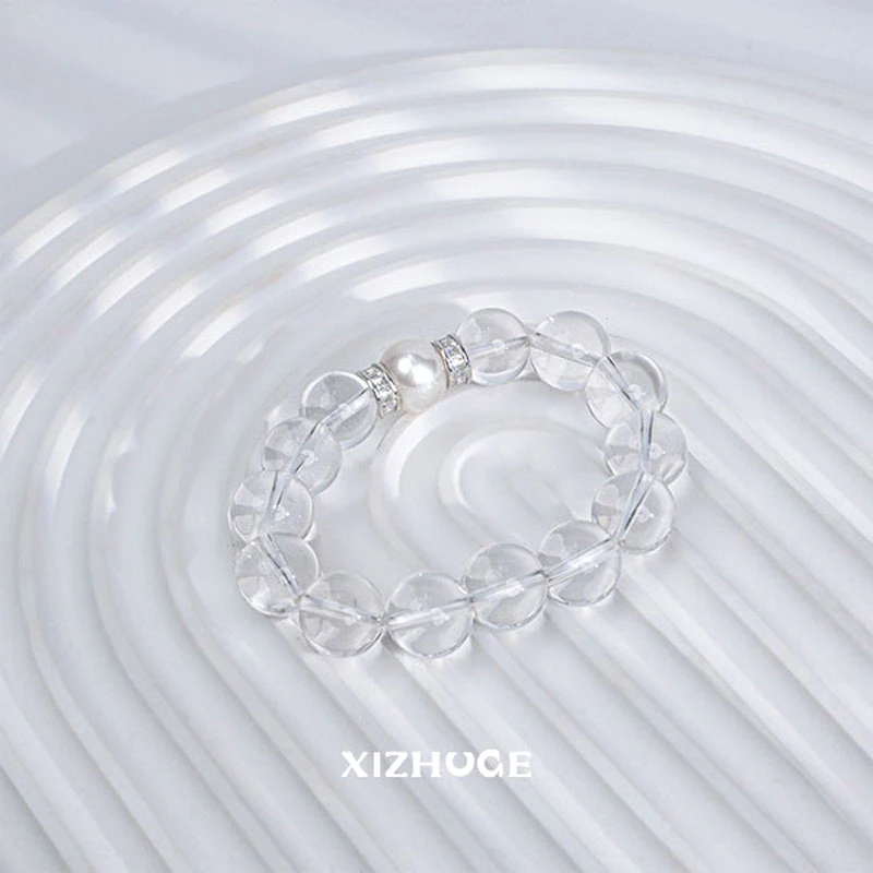 喜珠阁【白月光】S925银淡水珍珠水晶手串12MM左右弹力绳设计XZG
