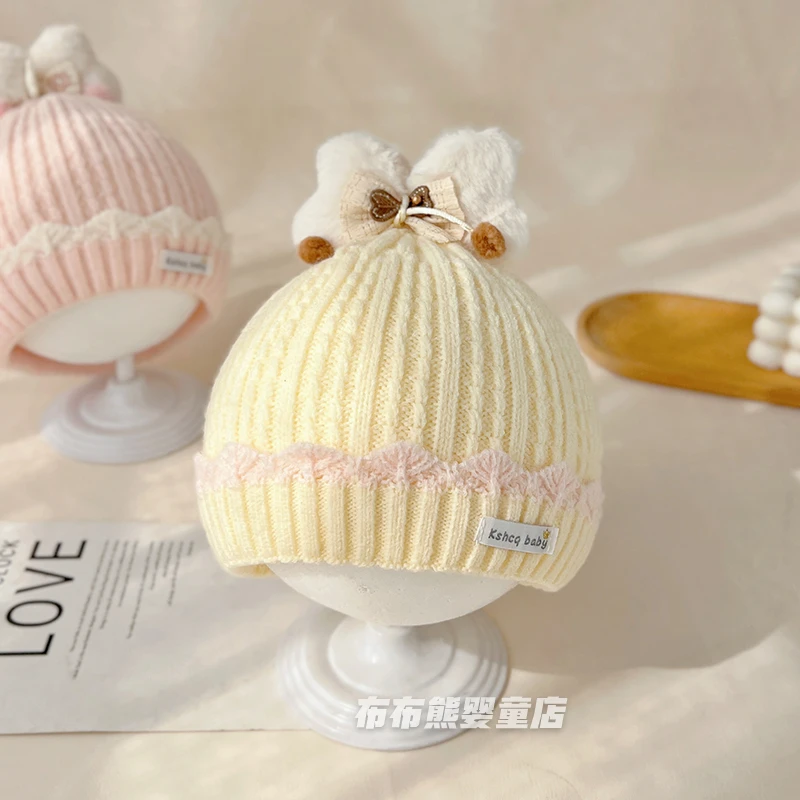 女宝宝帽子秋冬季韩版公主针织帽婴儿冬天保暖套头帽婴幼儿毛线帽