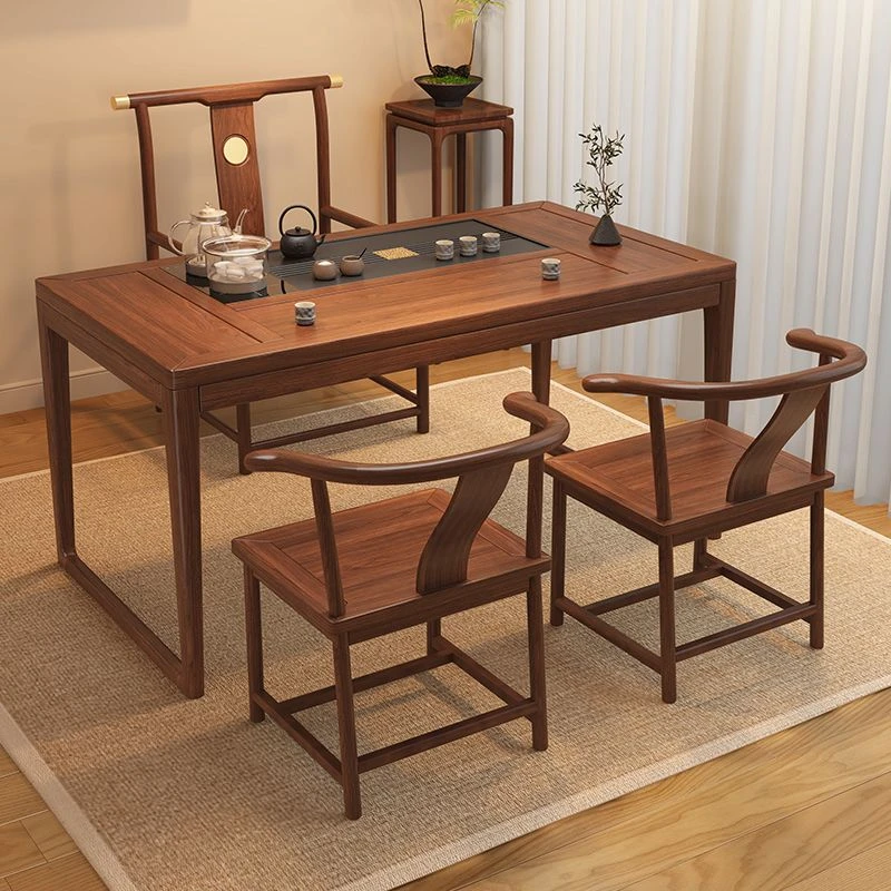 胡桃木实木茶桌小户型茶桌实木阳台椅组合新中式茶台功夫泡茶一体