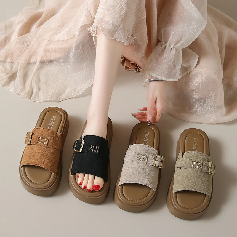 爆款勃肯凉鞋女2025年夏新款百搭厚底外穿一字拖软底学生凉拖鞋女