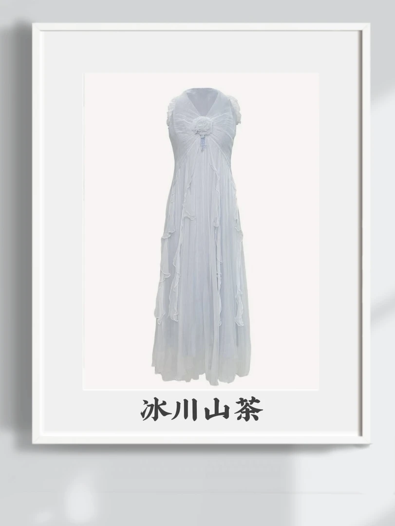 【2025款 色彩PARTY原创—冰川山茶】桑蚕丝连衣裙HFQY25004