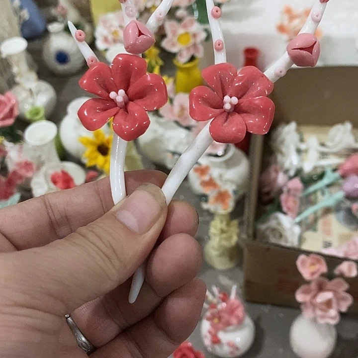 瓷片纯手工陶瓷花摆件瑕