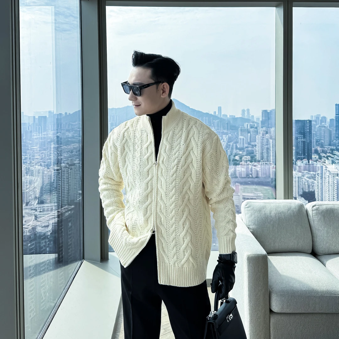 【DAIO ETHAN】【年中活动】纯色双拉链毛衣针织衫气质型男百搭外套