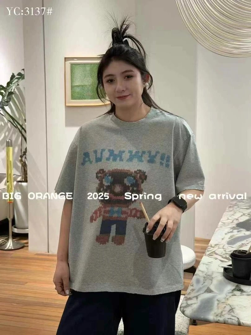 2025大橘子3137春季大码女装新款小熊半袖T恤